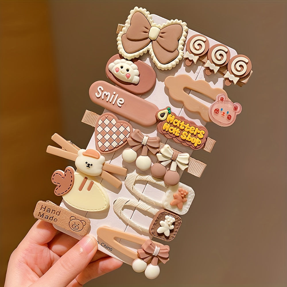 14 ta preppy uslubidagi karikatura soch qisqichlari aralash ranglarda, polyesterdan tayyorlangan. Bolalar uchun yil davomida shirin va ko'p maqsadli soch aksessuarlari.