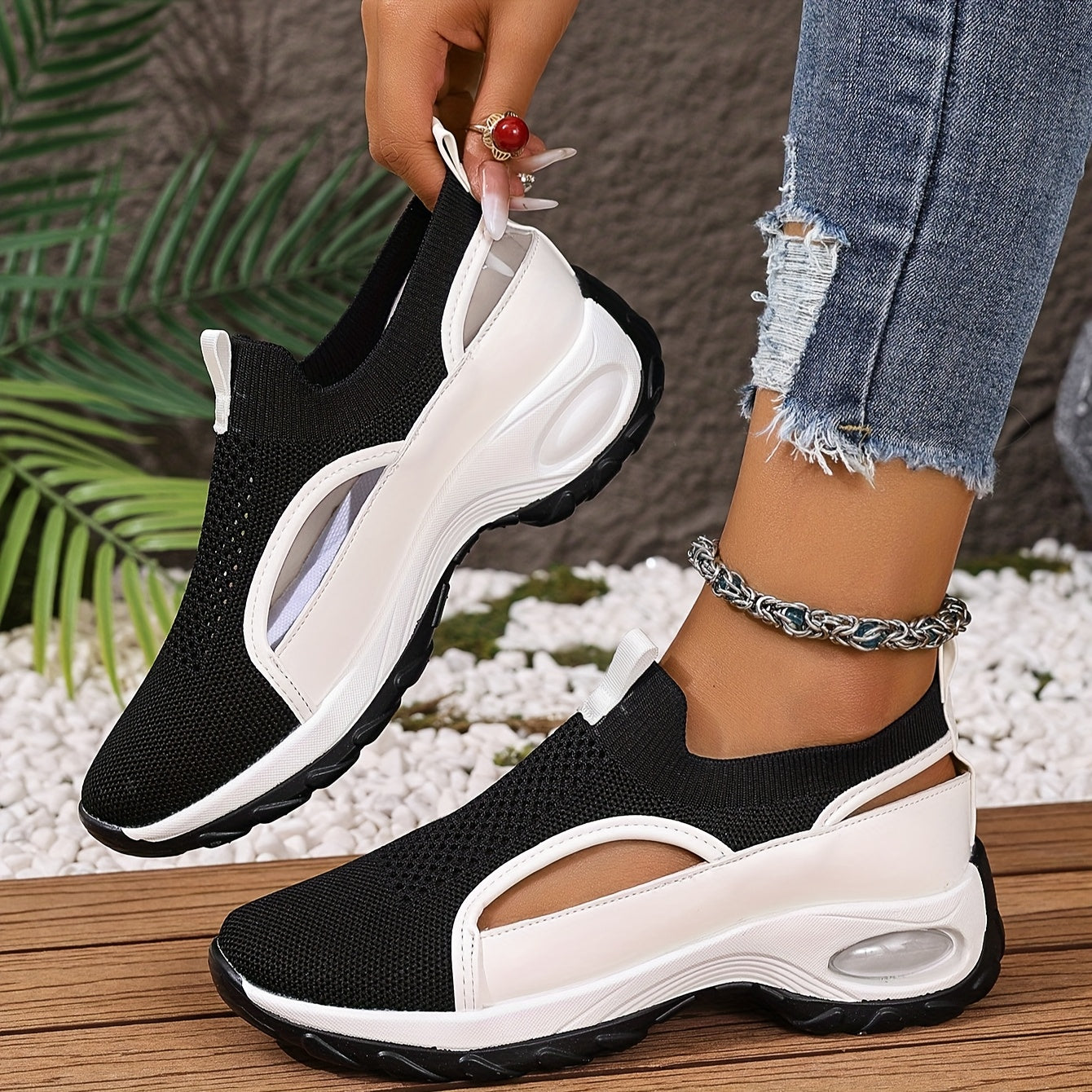 Ayollar uchun slip-on sportkenglar qora oq kundalik past top matdan yasalgan yuqori