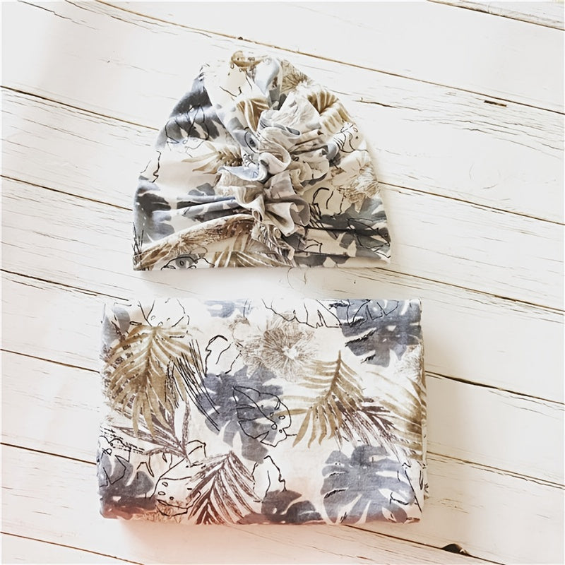 Leopard Print Baby Hat and Bag Towel Set for Infants 0-6 Months