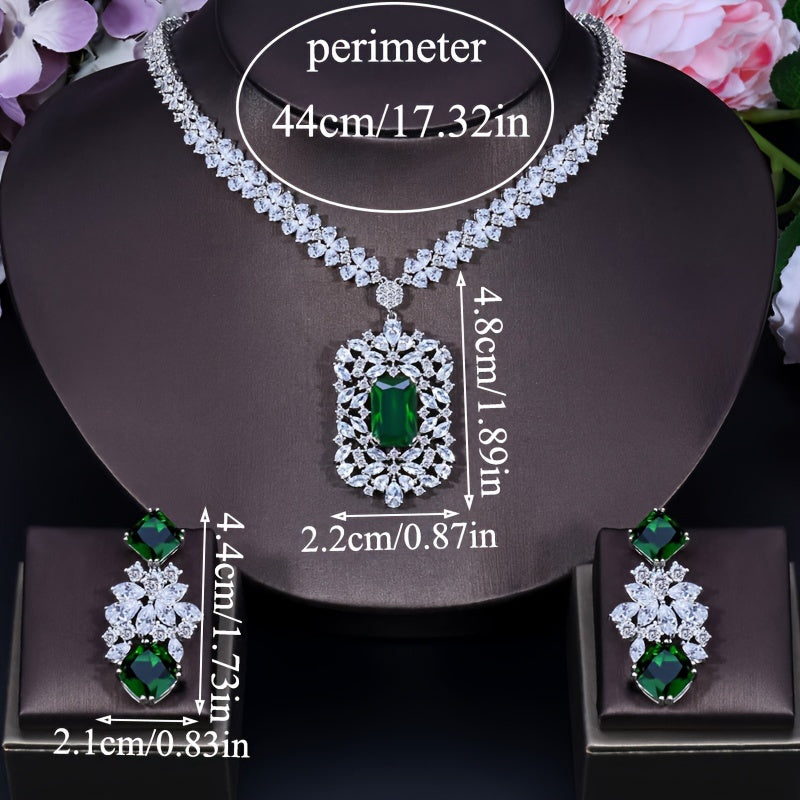 "Royal French-Style Jewelry Set with Synthetic Zirconia, 3 Pieces: Copper Pendant Necklace and Dangle Earrings. Perfect for Weddings and Banquets, All-Season Elegant Accessory. Super Noble Red Design with Large Pendant, Ideal for Dinner Dresses."