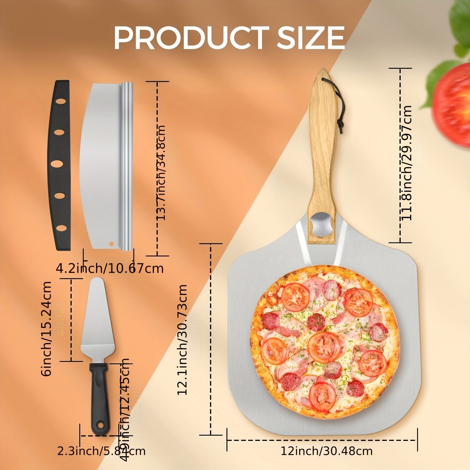 Metal Pizza Peel Set with Wooden Handle 30.48x35.56 cm Foldable Dough Scraper