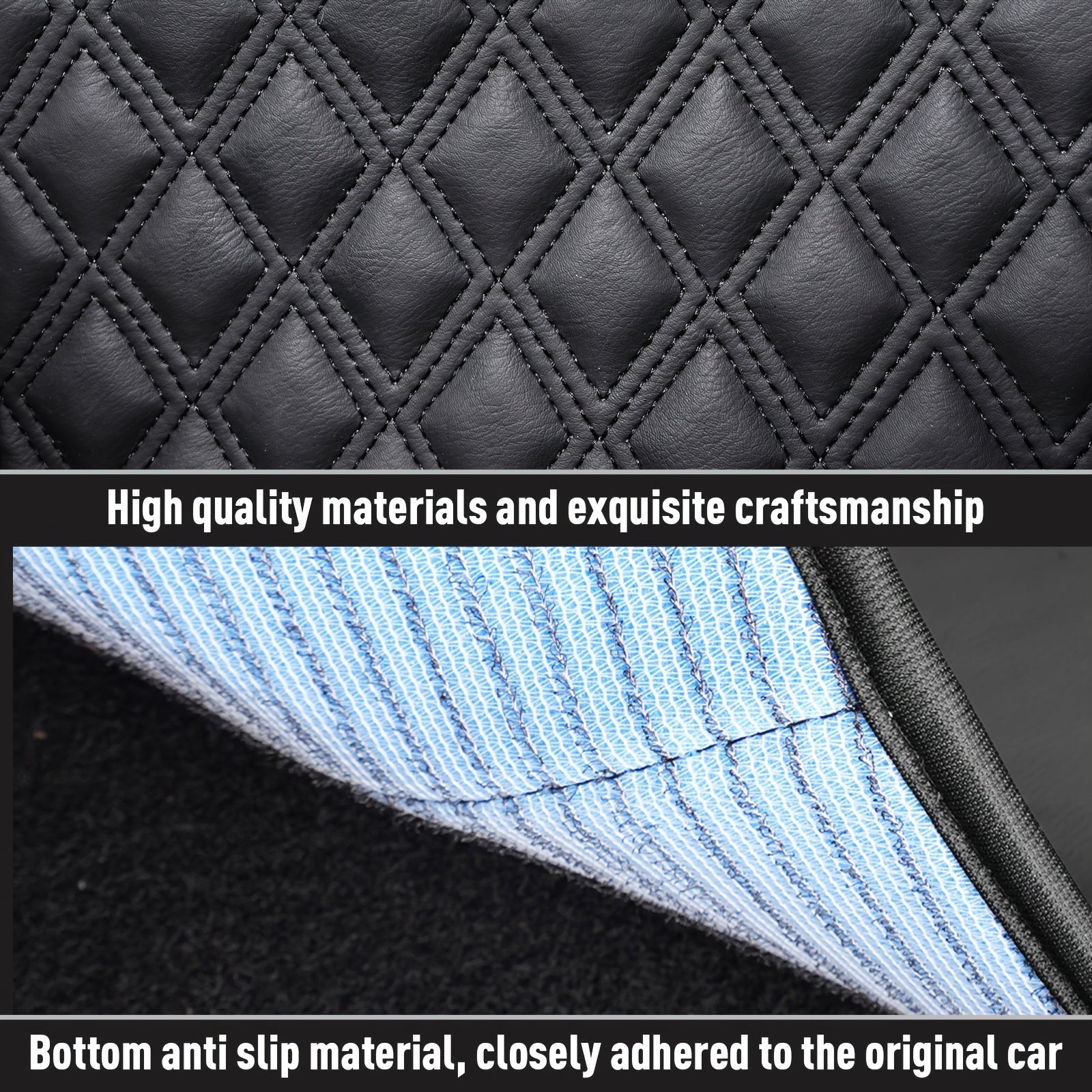 Car Floor Mats Black Diamond Grid 3pcs for Sedan Anti-Slip Wear-Resistant