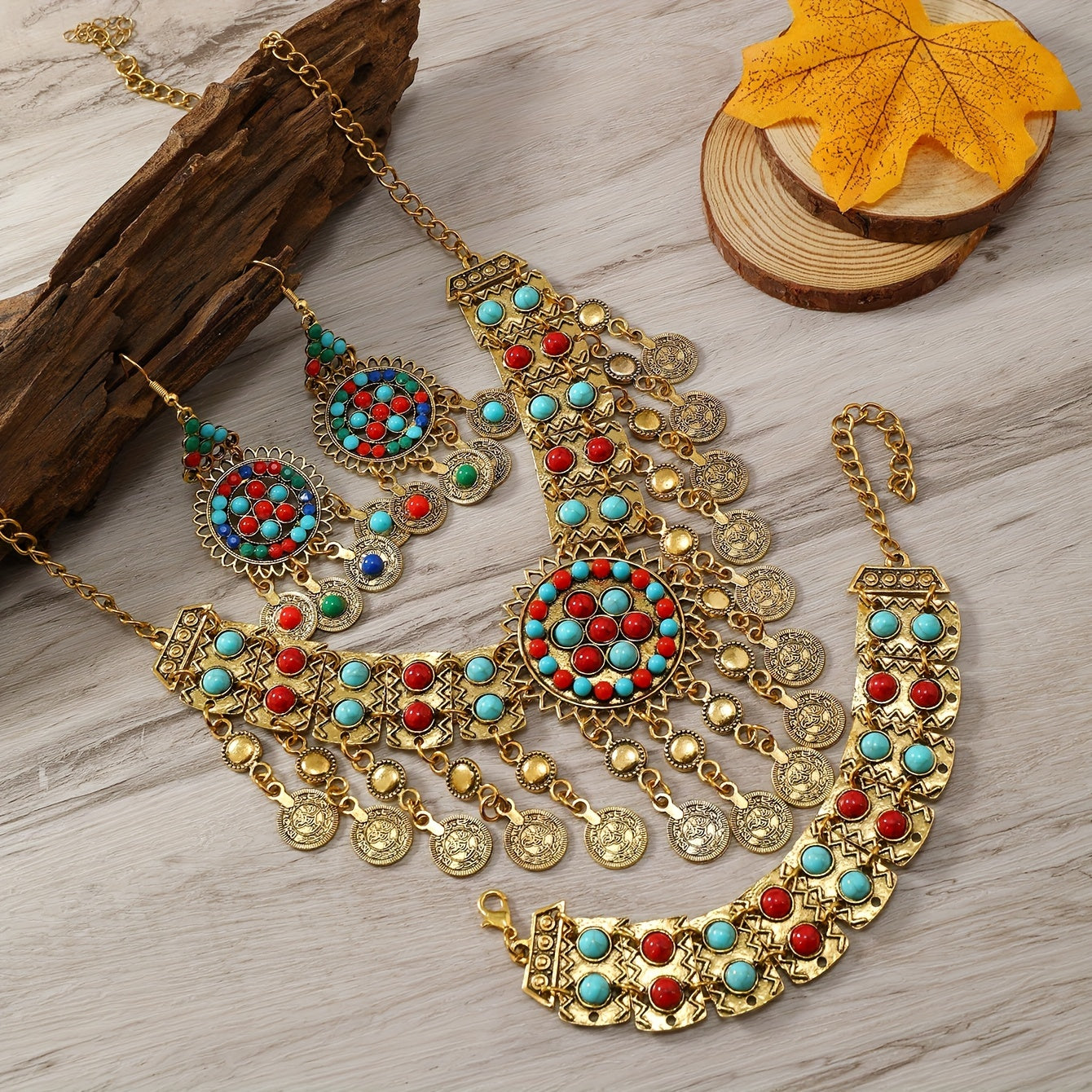 Ethnic Style Jewelry Set with Multi-Layer Tassel Coin Design in Zinc Alloy and Resin for Casual Parties or Dance Nights