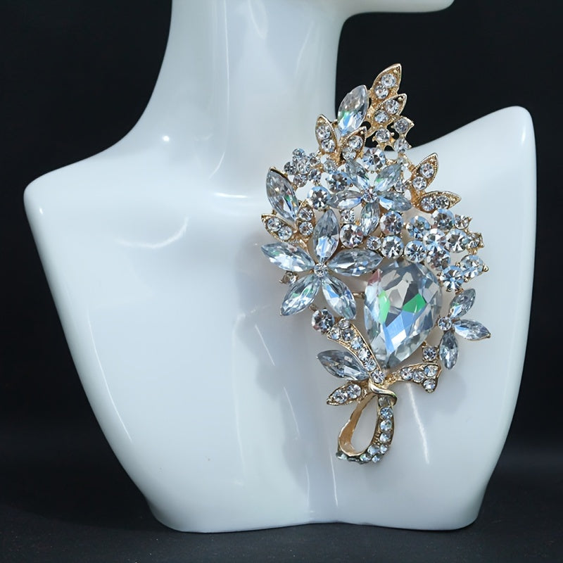 Flower-Shaped Rhinestone Brooch for Women, Elegant Lapel Pin for Dresses and Coats