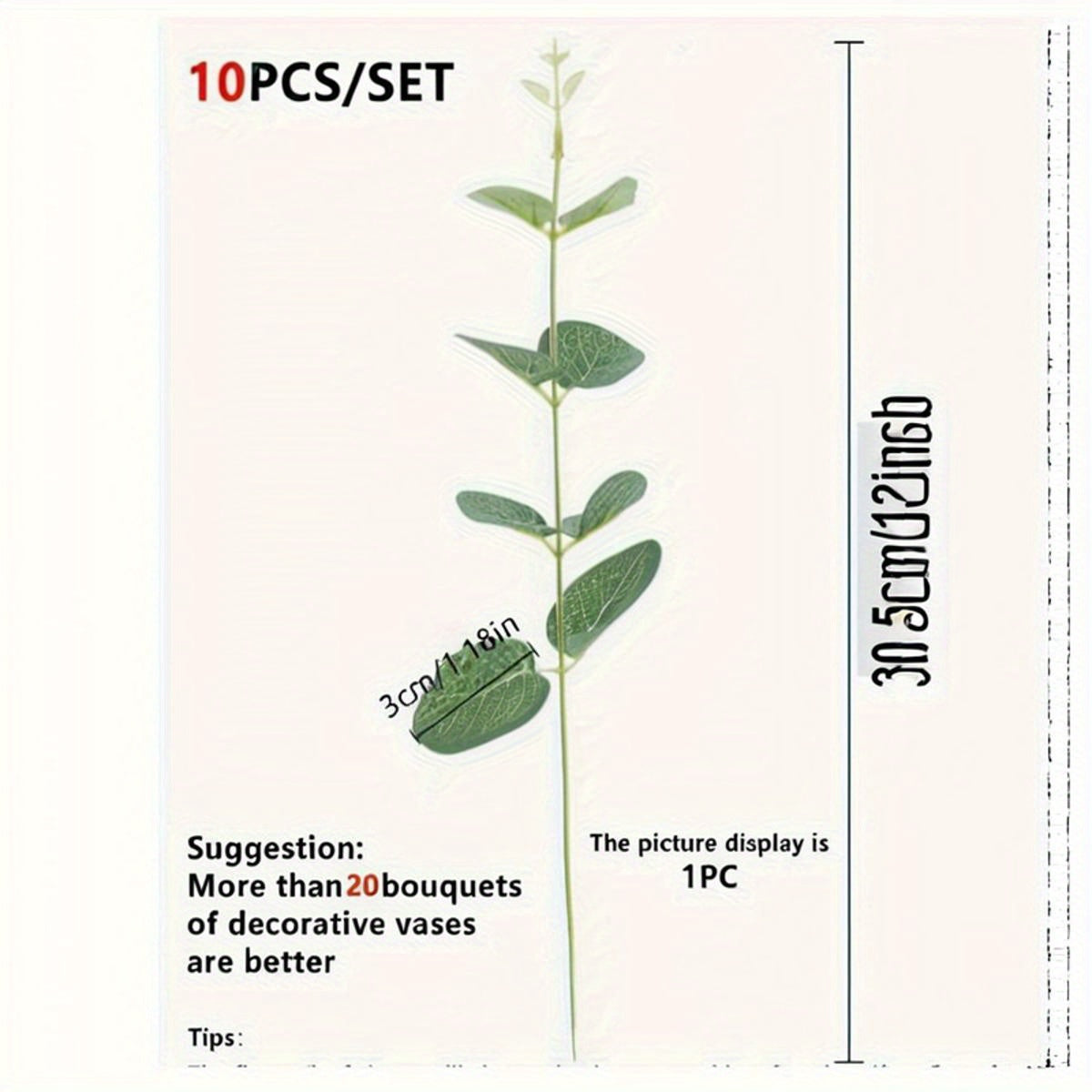 To'y bezaklari uchun 10 ta sun'iy eucalyptus barglari to'plami, guldo'zi va g'ishtlar uchun