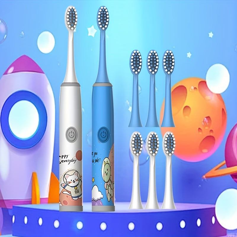 Bolalar uchun elektr tish cho'tkasi 2 dona yumshoq cho'tka, multfilm kosmik mavzu, sovg'a