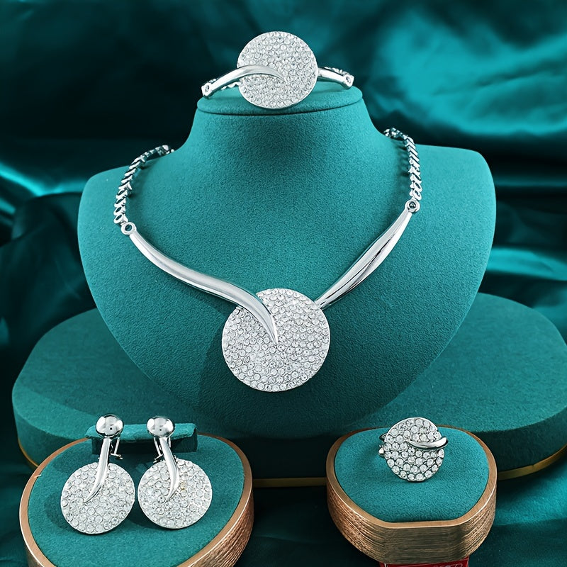 Gold-Plated Jewelry Set with Vibrant Crystals Necklace Bracelet Earrings Ring for Weddings and Gifts