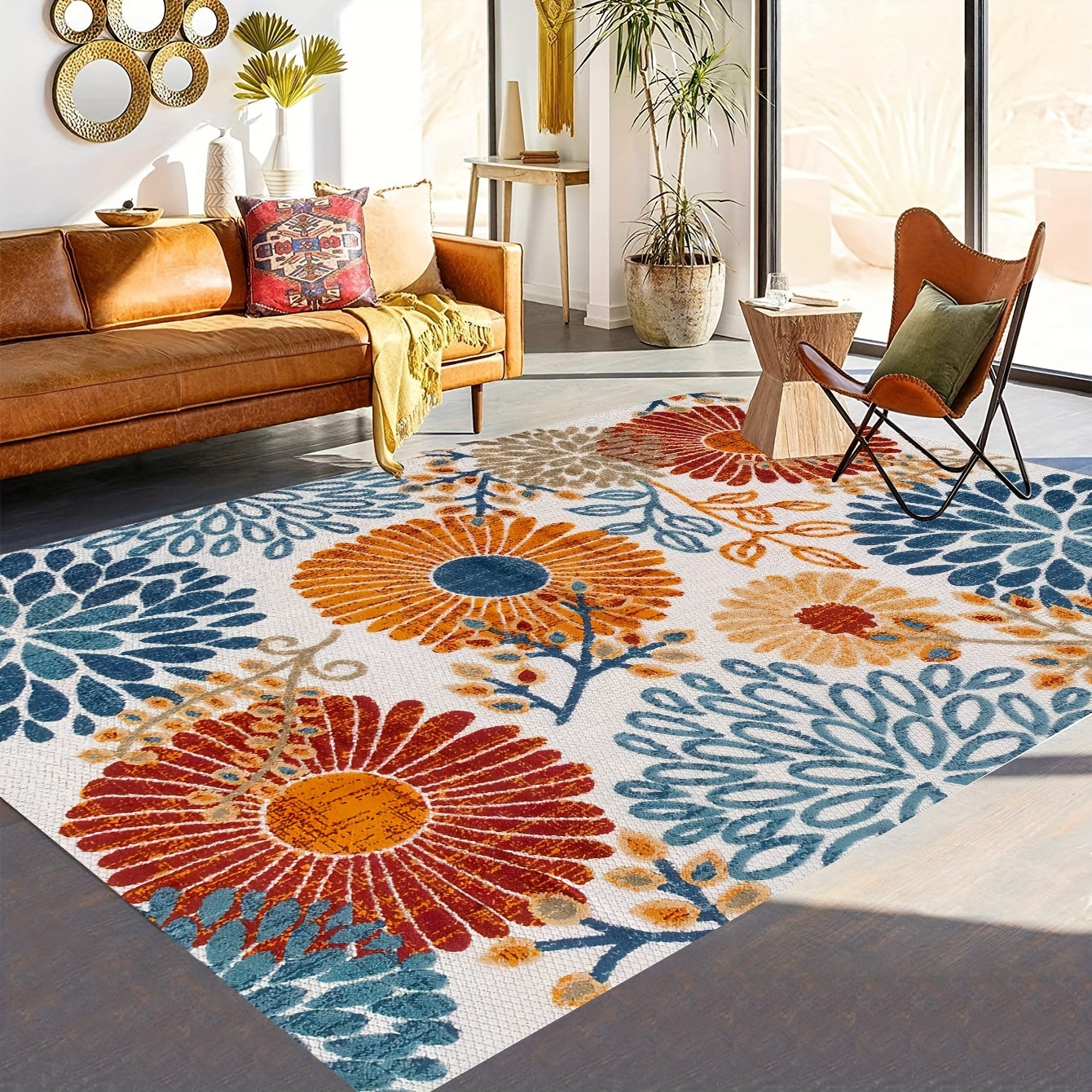 Zamonaviy gullli hudud gilami, yuviladigan, sirpanmaydigan, doiralar dizayni, yashash xonasi yoki kirish uchun