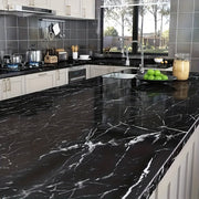 Black Marble Self-Adhesive Wallpaper Water-Resistant Peel & Stick for Kitchen Furniture