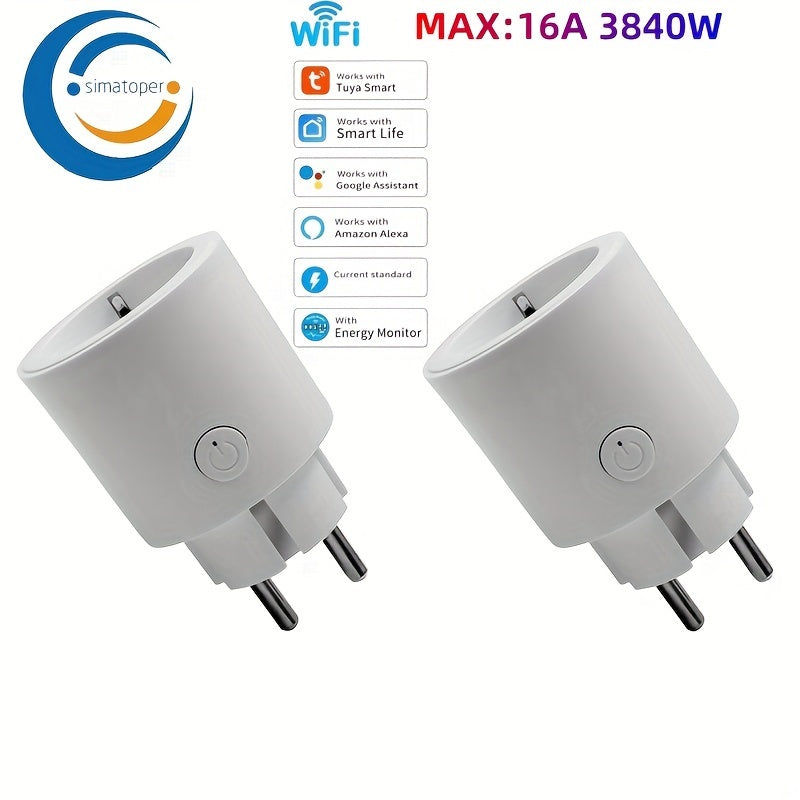 Enchufe inteligente WiFi mini 2 unidades Alexa Google Home App control remoto temporizador 16A 3840W enchufe europeo
