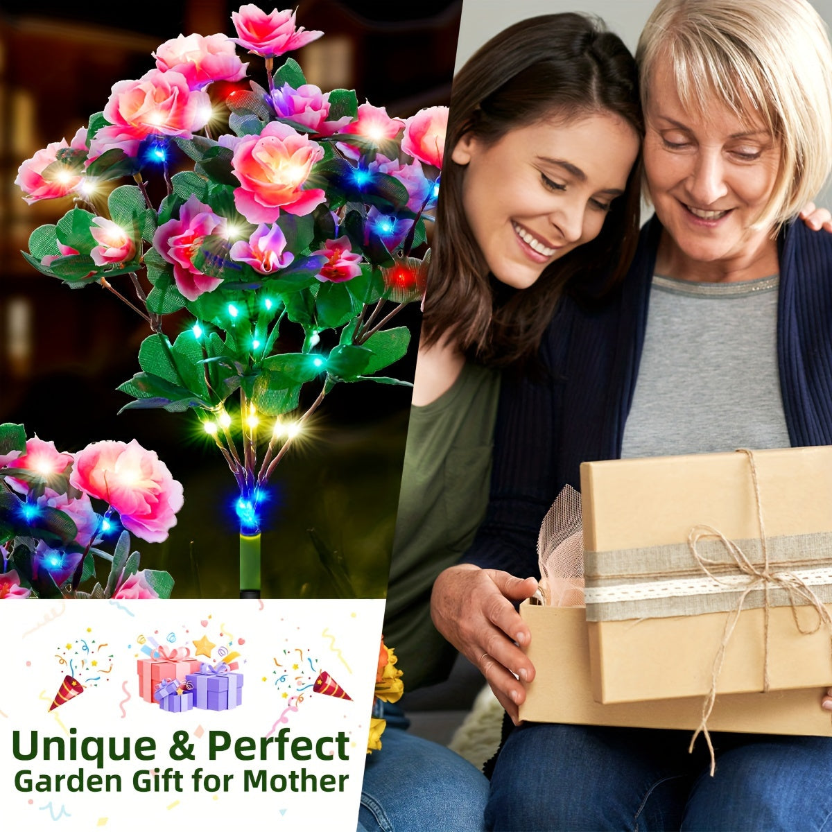 4-Pack Outdoor Solar Garden Lights Azalea Flower LED Pathway Stake Multicolor