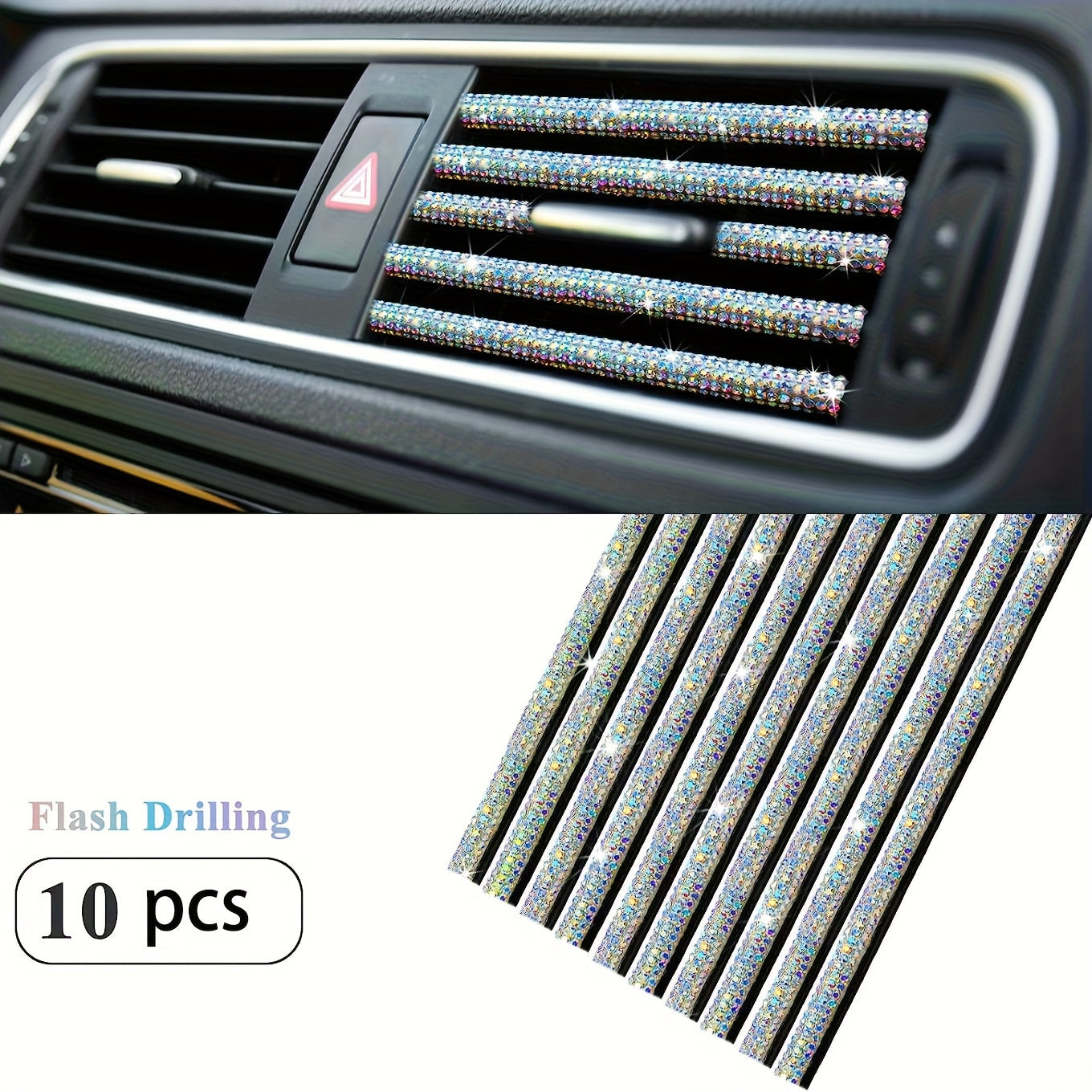 10pcs Pink Rhinestone Car Vent Trim Strips Durable Plastic Air Conditioner Outlet Decorations