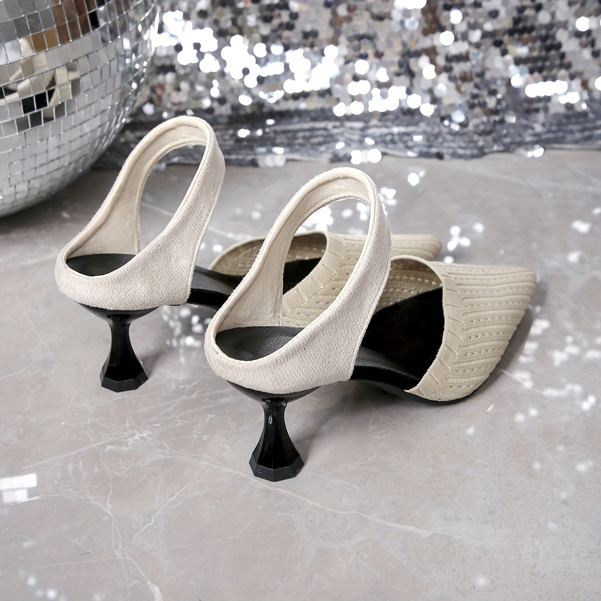 Women's Pointed Toe High Heel Sandals Black Fabric Formal Dress Shoes