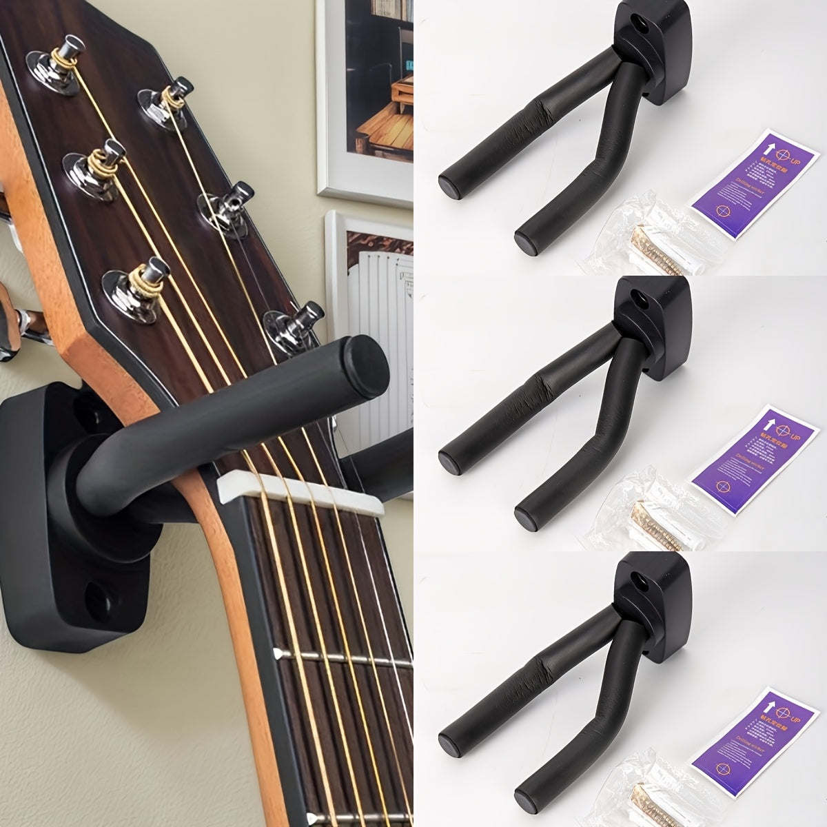 Stainless Steel Wall Mount Guitar Holder Adjustable Non-Slip Black