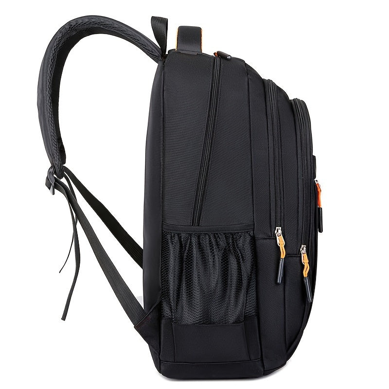 Black Nylon Laptop Backpack with Zipper Closure for Travel and Work