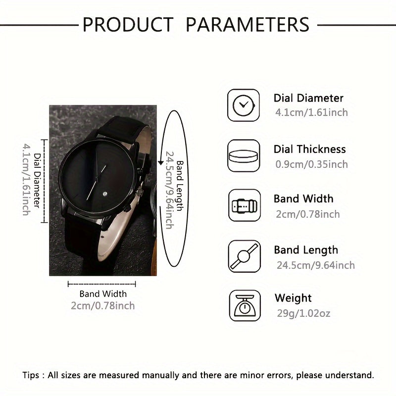 Set of 2 Men's Fashion Quartz Watches Alloy Case PU Leather Band Non-Waterproof Analog Shock-Resistant