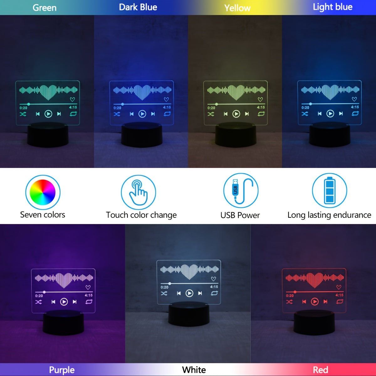 3D Night Light with Touch Control and 7-Color Ambient Lighting for Bedroom and Living Room