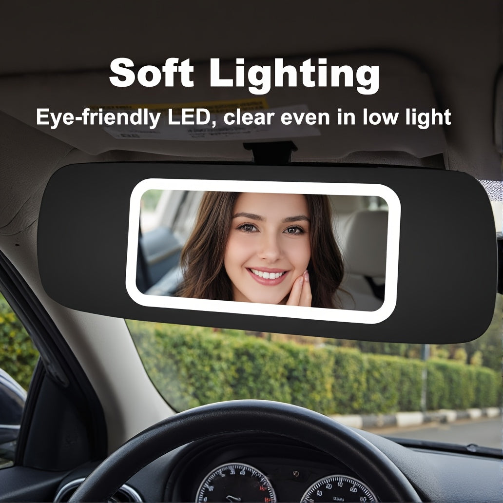 Portable LED Car Vanity Mirror with USB Rechargeable Foldable Design