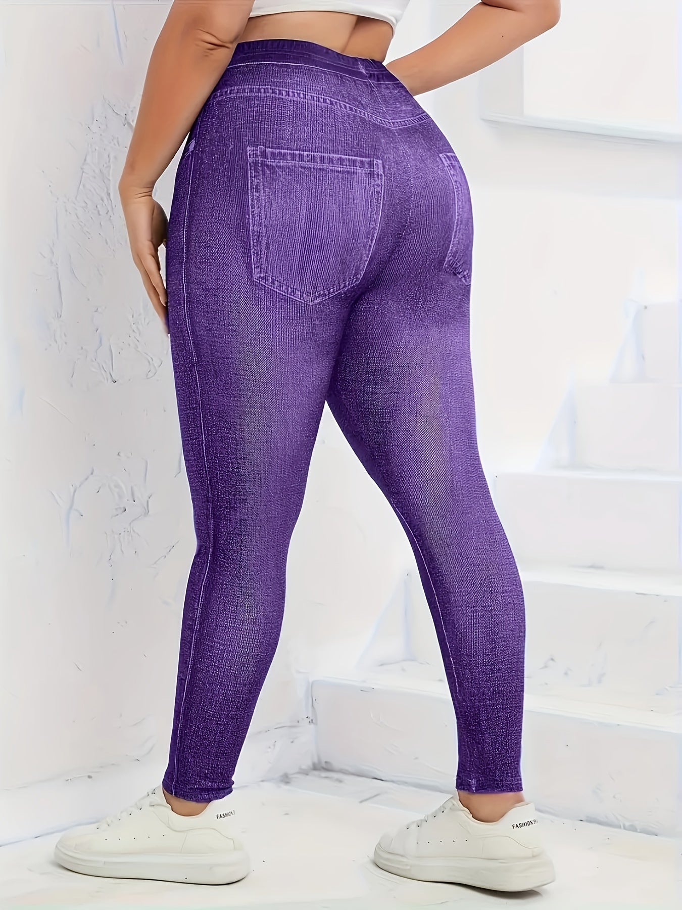Plus Size Women Purple Y2K Retro Printed High-Elasticity Leggings