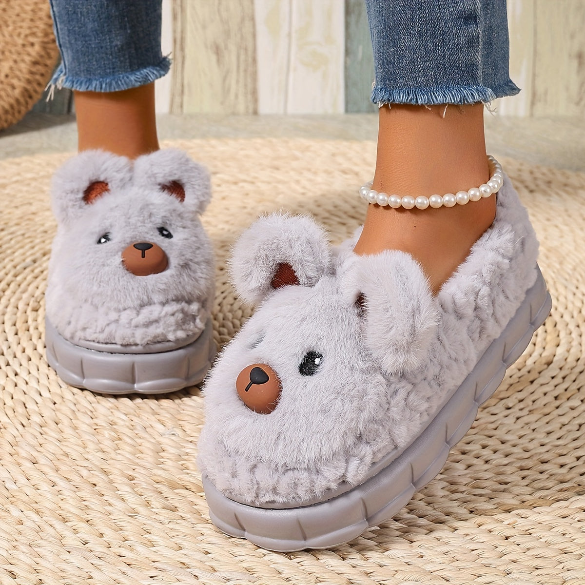 Женские плюшевые тапочки с принтом животных и подошвой из EVA, комфорт круглый год