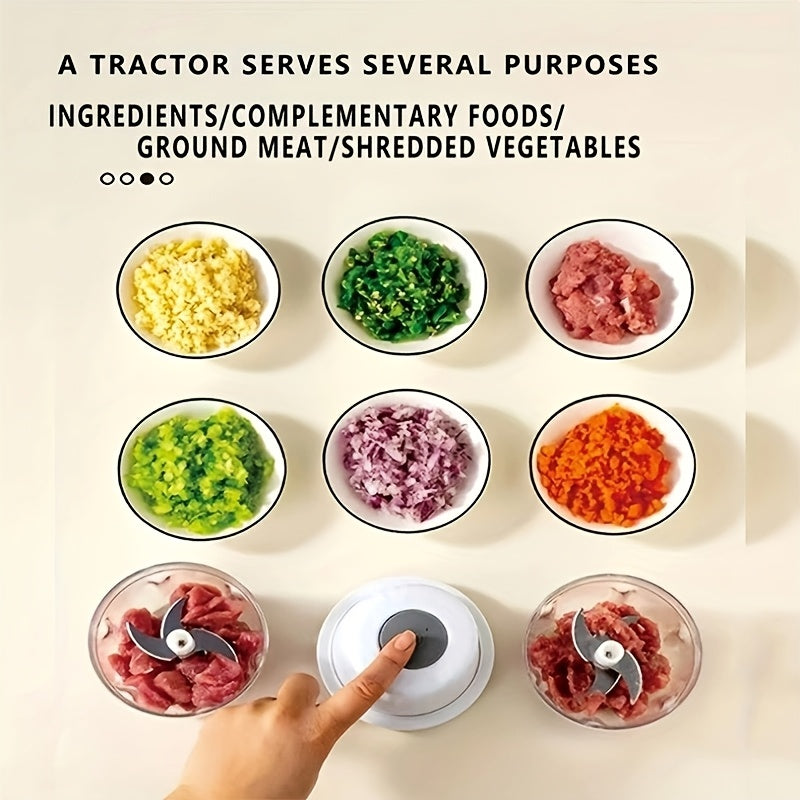 Mini Kitchen Garlic Press Chopper USB Rechargeable Electric Food Processor 3-in-1