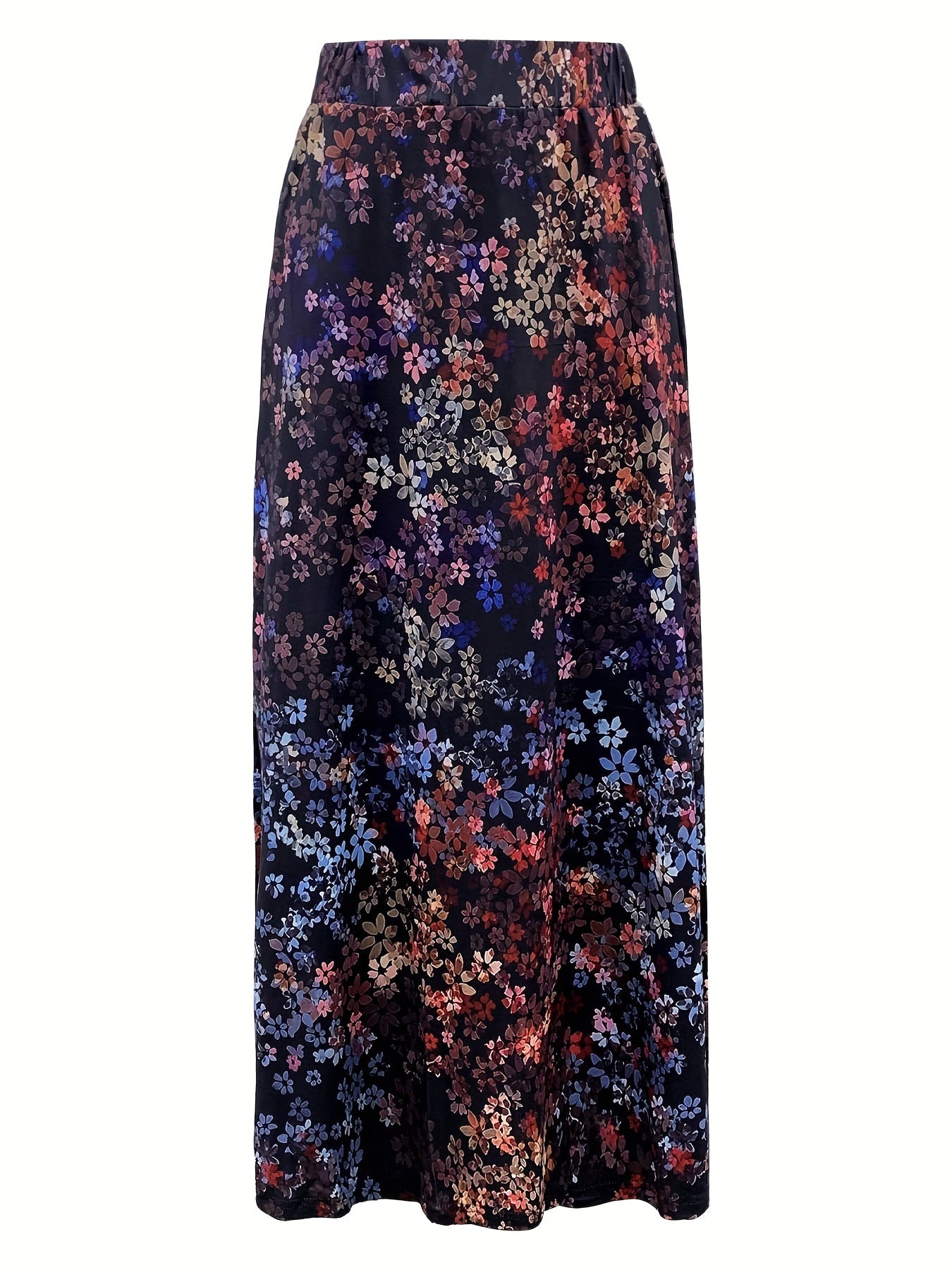 Women's Floral Skirt Plus Size Elastic Waist All-Season Pockets