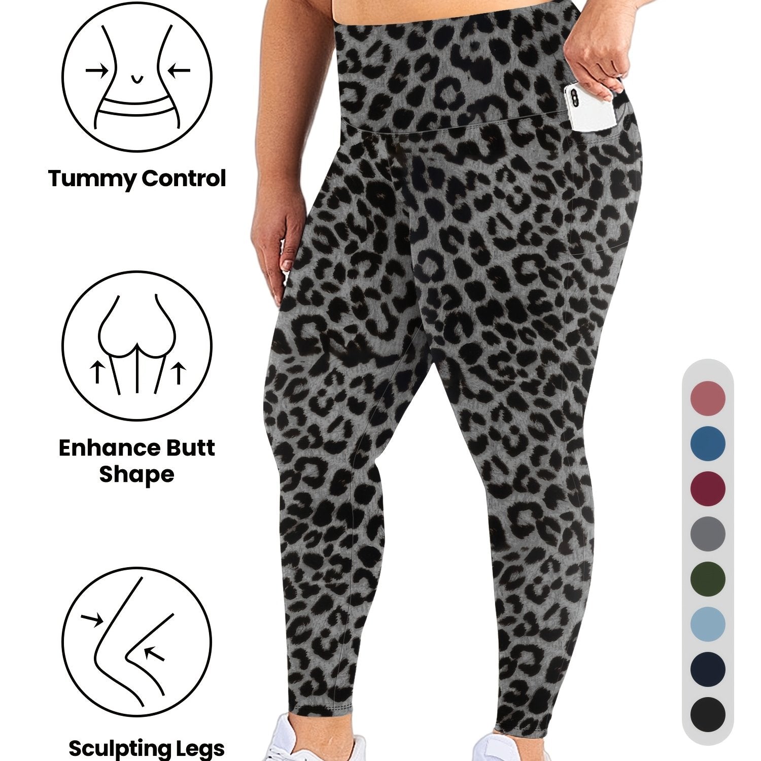 Plus Size High Waist Yoga Pants with Pockets Stretch Tummy Control Activewear