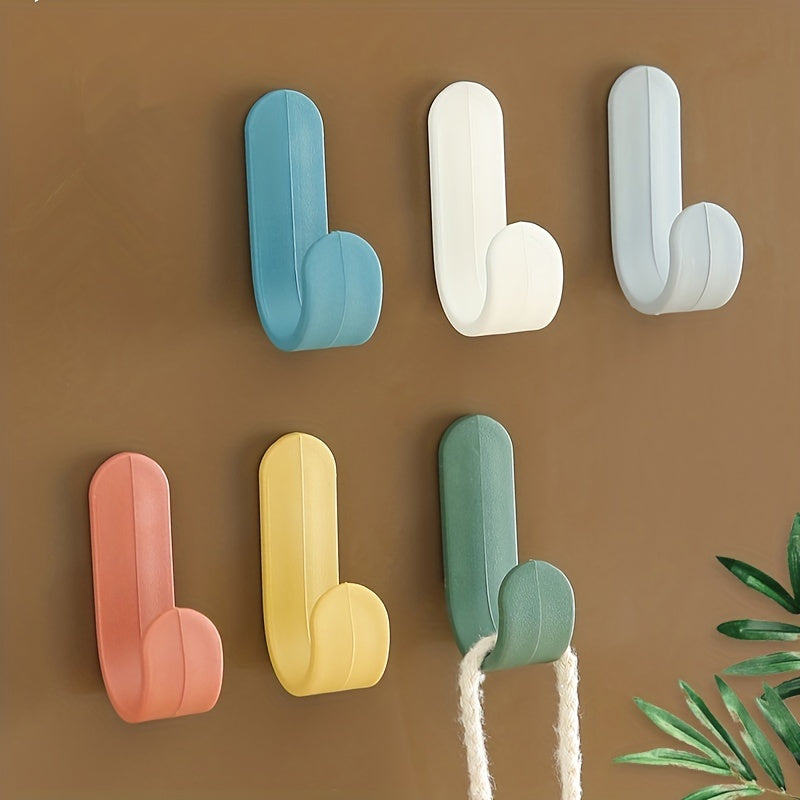 6 Mini Wall Mounted Hooks in 6 Colors for Hanging Items