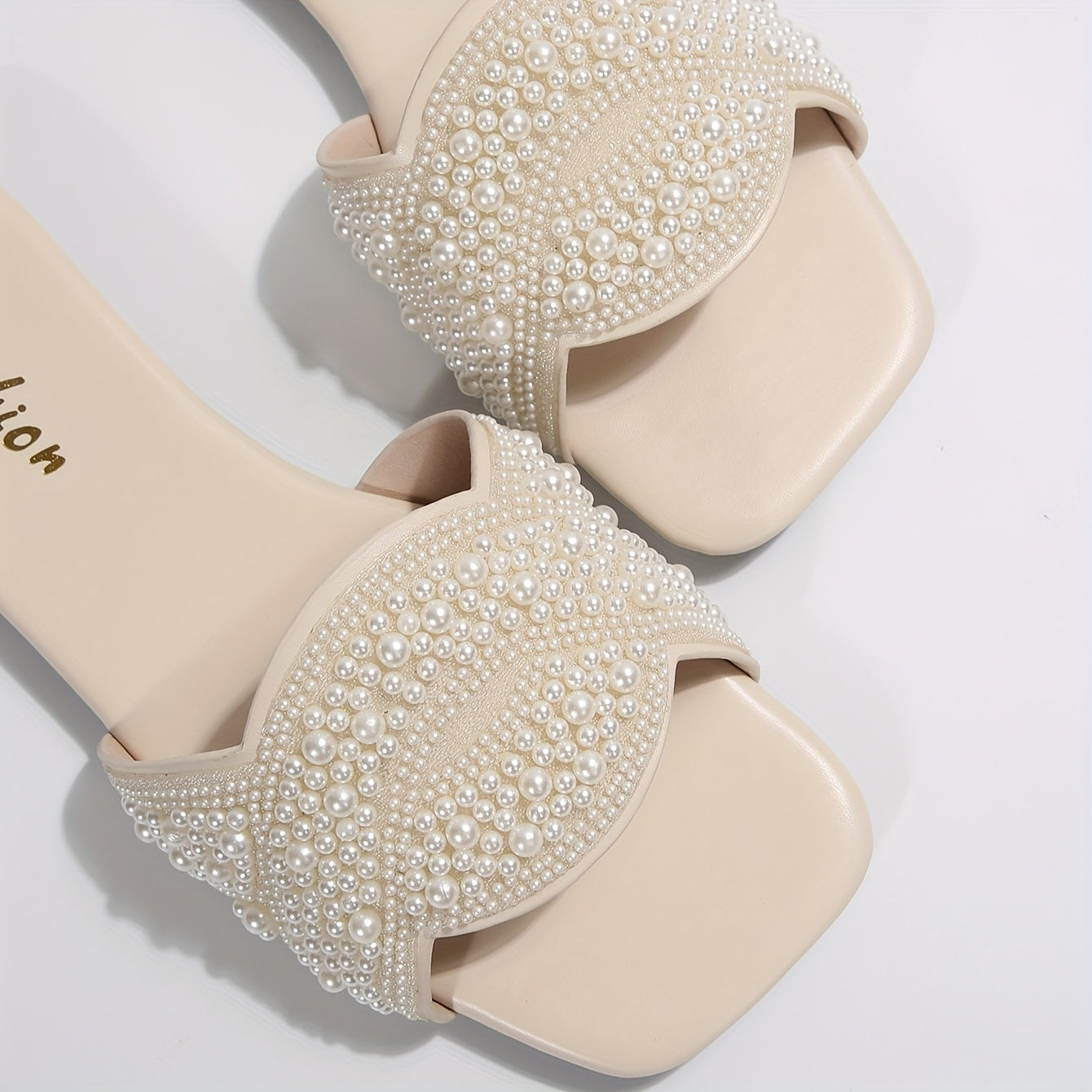 Women White Rhinestone Embellished Flat Square Toe Sandals Summer Wear