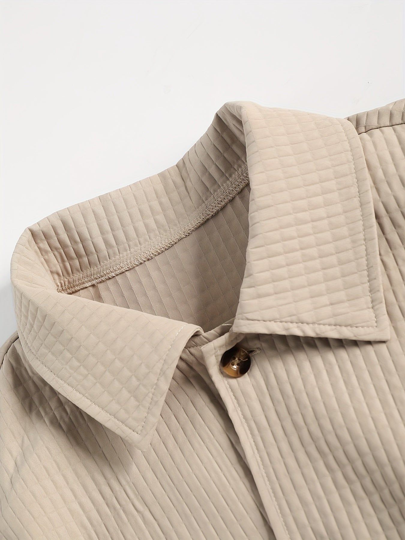 Men's Solid Color Polyester Long-Sleeved Shirt and Drawstring Casual Pants Set