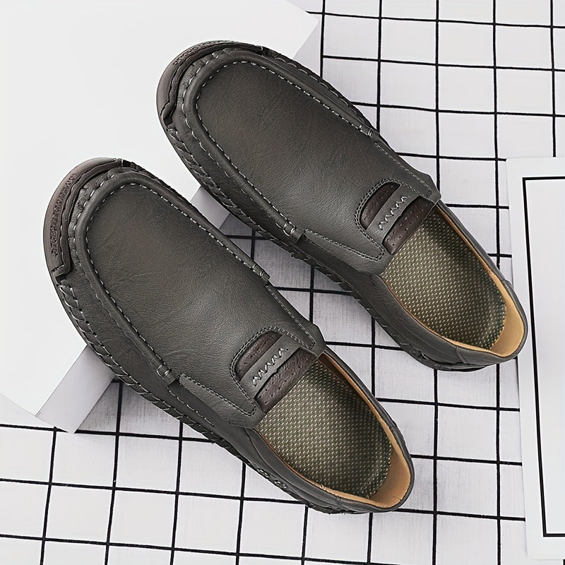 Men's Brown Slip-On Loafers with Stitched Detailing, Rubber Sole, Casual Dress Shoes