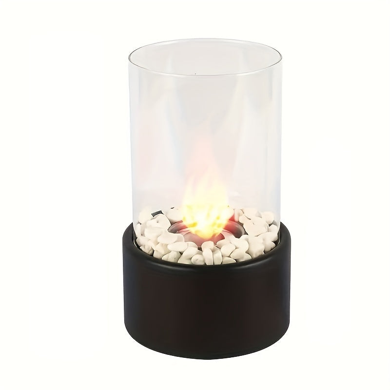 Portable Outdoor Metal Fireplace Light with Glass Panel for Indoor Patio Heating