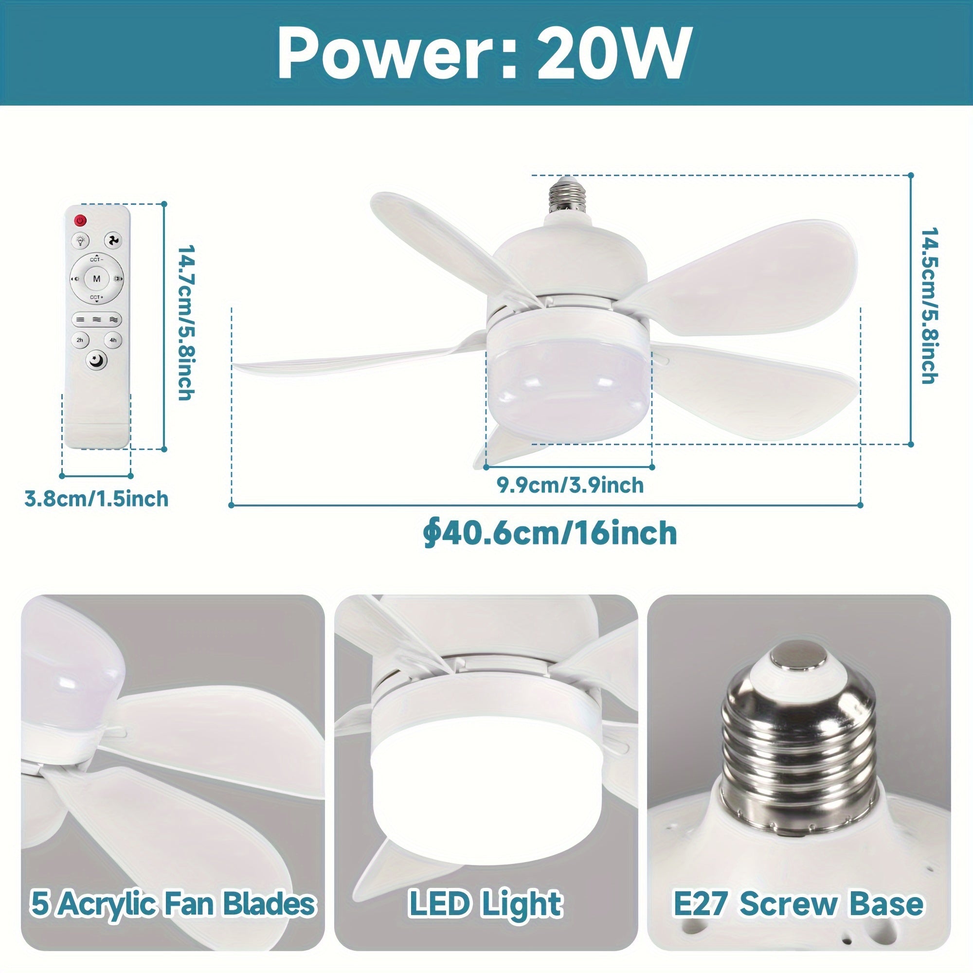 E27 Ceiling Fans with Dimmable LED Lights and Remote Control for Bedroom Kitchen Living Room Balcony
