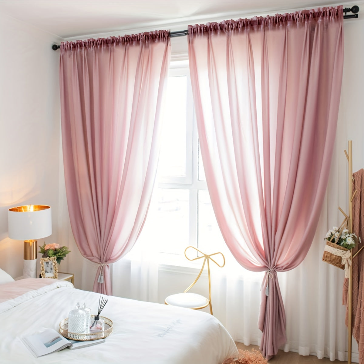 Translucent Light Filtering Curtain Solid Color Bedroom Living Room Decor