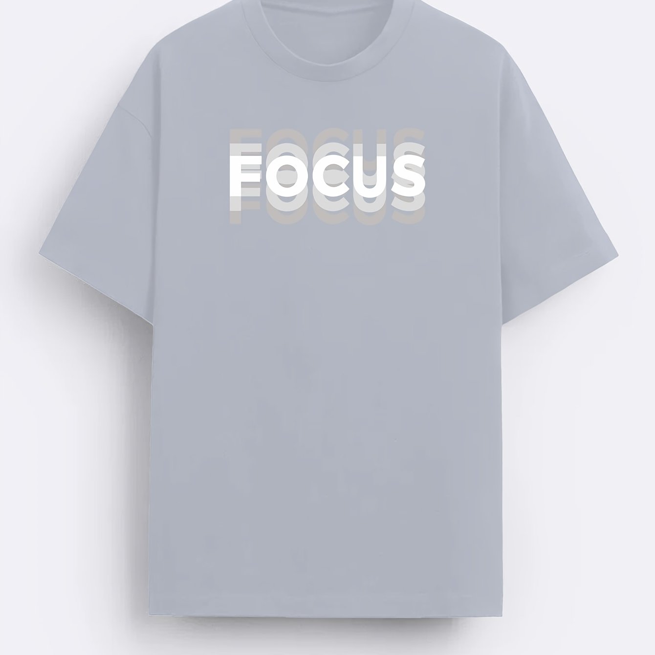 MBDMBD Erkaklar uchun Zamonaviy Harf Bosma T-Shirt, Oq rangda "FOCUS" Dizayni bilan. 180g/㎡ Polyester Aralashmasidan tayyorlangan.