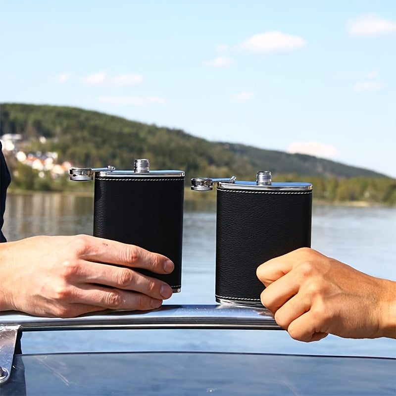 8oz Stainless Steel Flask Set with Leather Wrap 4 Cups and Funnel Leakproof for Whiskey Rum Vodka