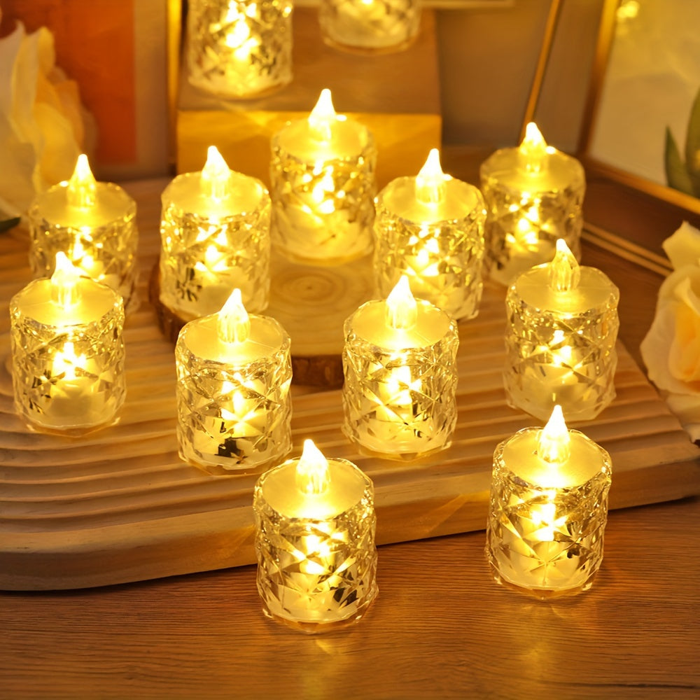 Set of 3 Crystal Pattern LED Flameless Tea Candle Lights for Home Decor Weddings Parties and Festivals