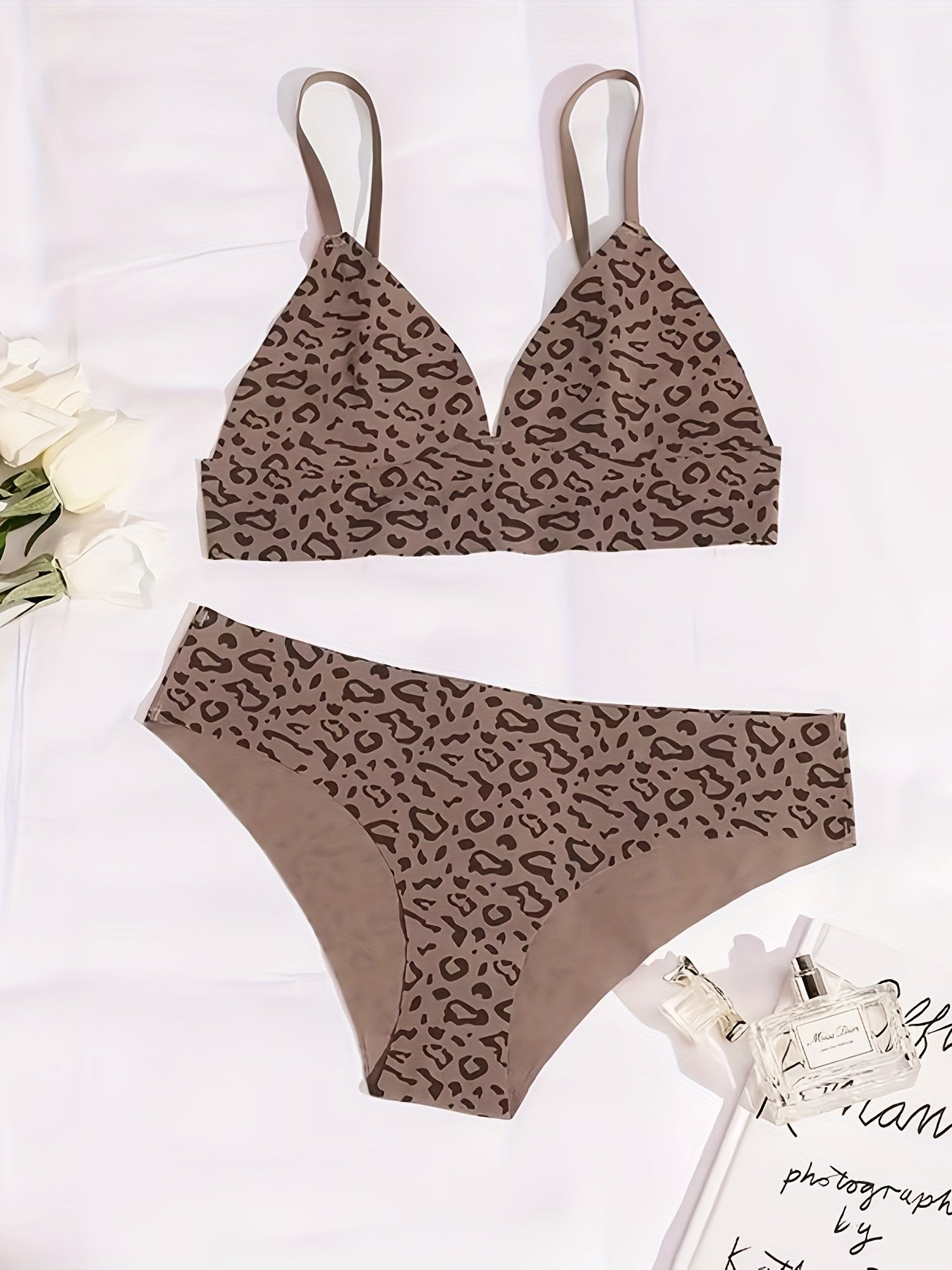 Seamless Leopard Lingerie Bra Set for Women