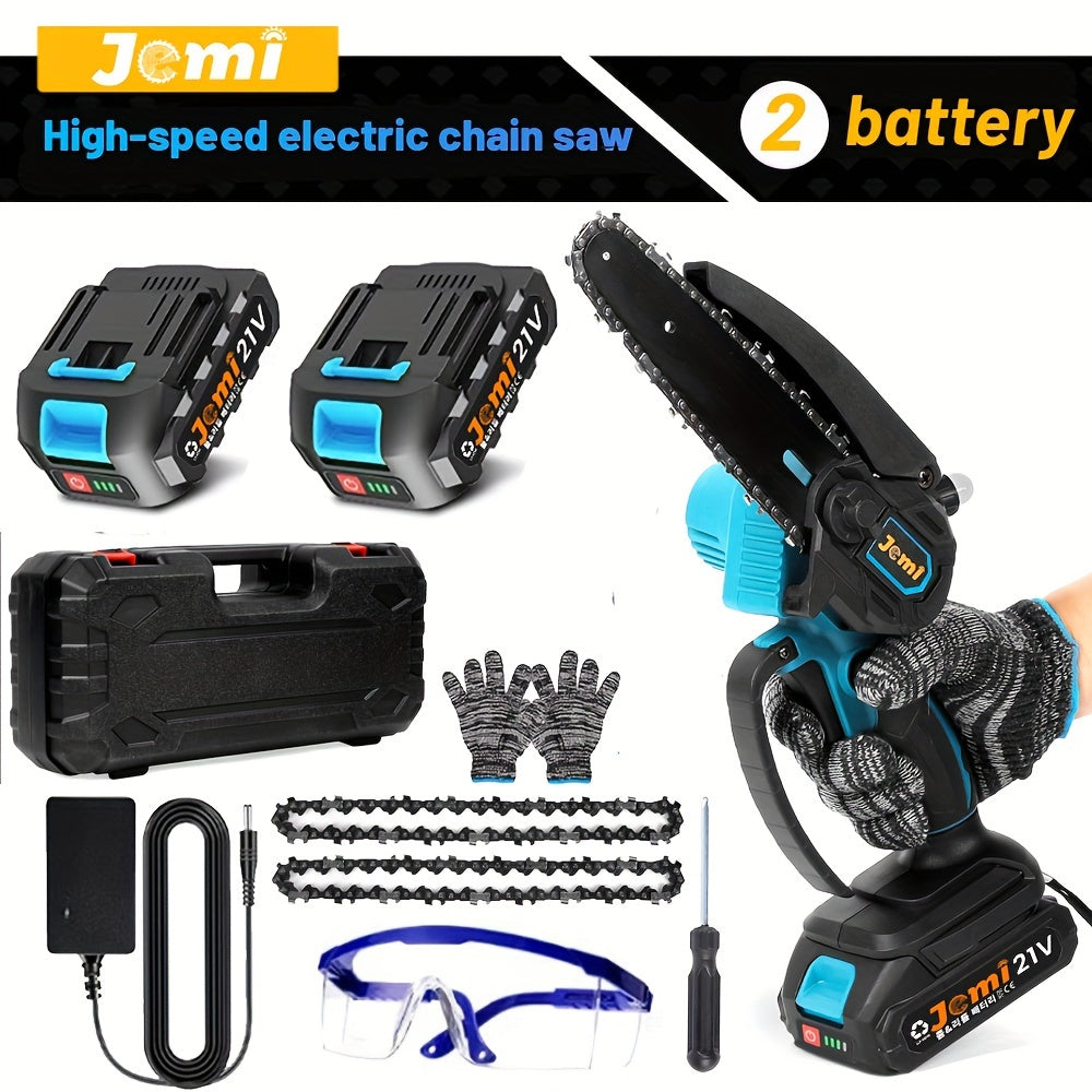 Mini Cordless Chainsaw 15.24cm with 2 Batteries Automatic Oiler Safety Lock