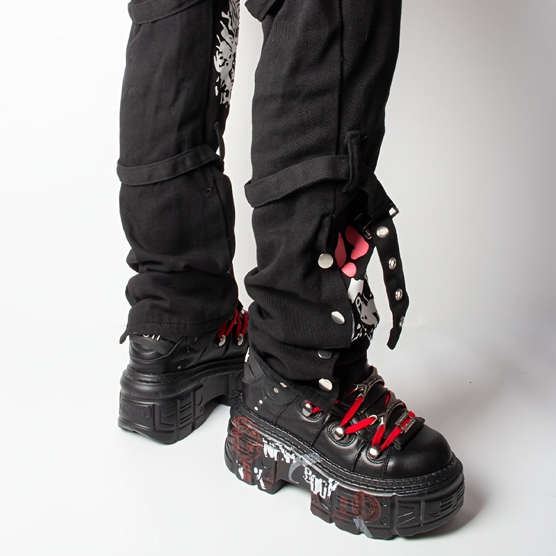 Women's Punk Y2K Gothic Ankle Boots Black Red Lace-Up Platform Toe