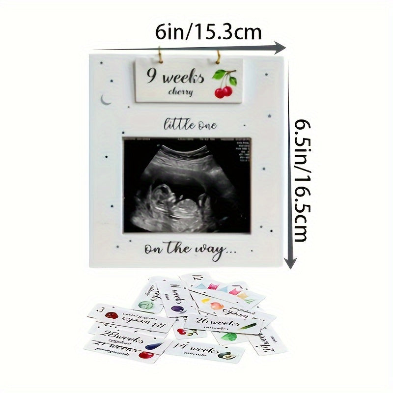 White Wooden Ultrasound Frame with Milestone Cards Baby Keepsake for Sonogram and Pregnancy Photos