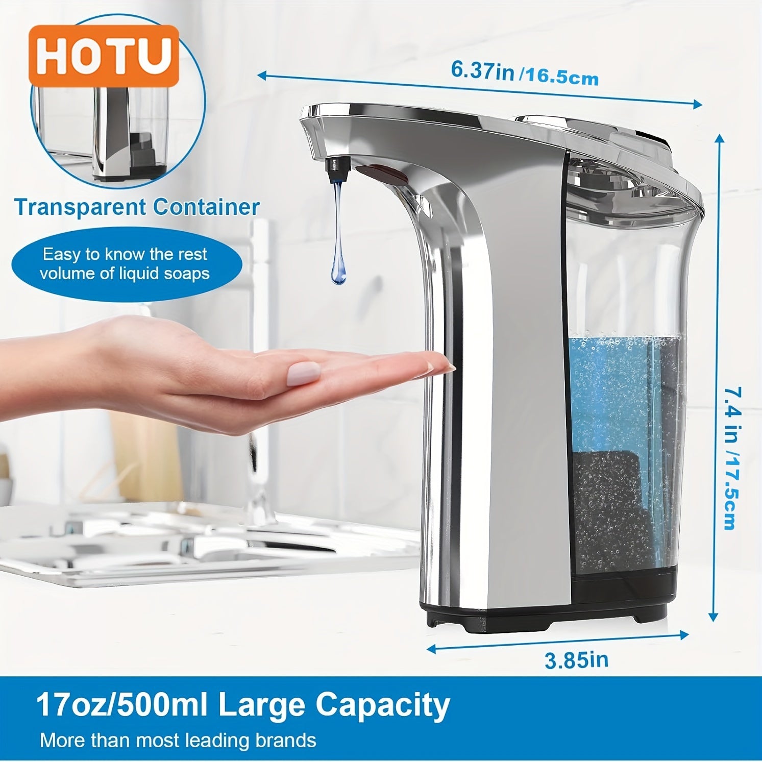 Touchless Infrared Sensor Soap Dispenser 17oz Adjustable Levels Bathroom Use