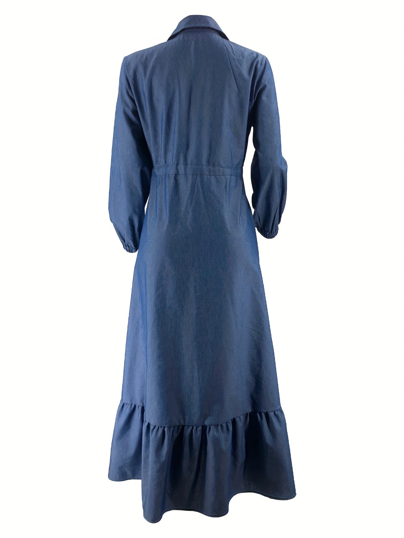 Ramadan Kaftan with Button Front and Ruffle Hem Casual Long Sleeve Solid Polyester Dress