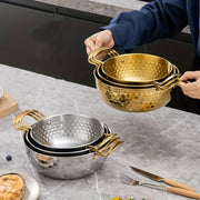 Stainless Steel Hammered Ramen Pot with Lid for Noodles and Soup Kitchen Cookware