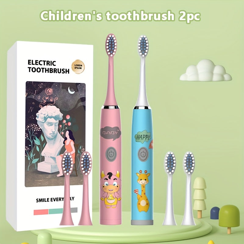 Bolalar multfilmi kiyimidagi kiyik chaqaloq uslubidagi elektr tish cho'tkasi 2 dona IPX7 uzoq batareya