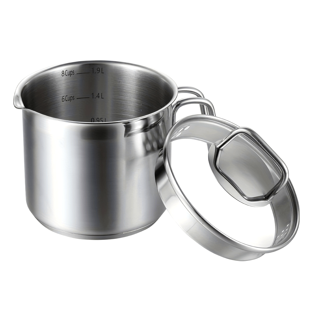 Stainless Steel 1.9L Saucepan with Glass Lid for Gas Electric and Induction Cooktops