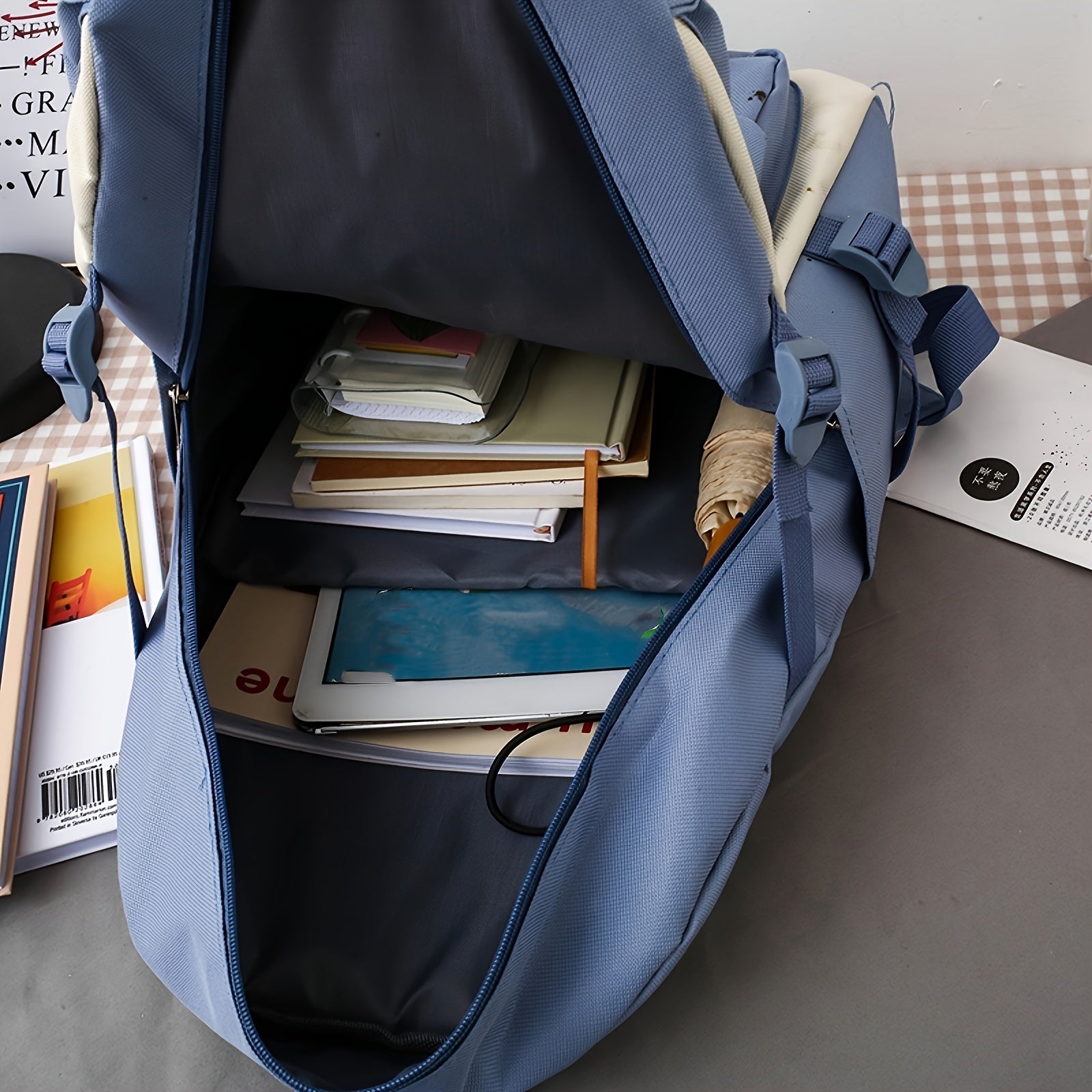 Women's Oxford Fabric Campus Backpack Set with Badge Pendant in Multiple Colors