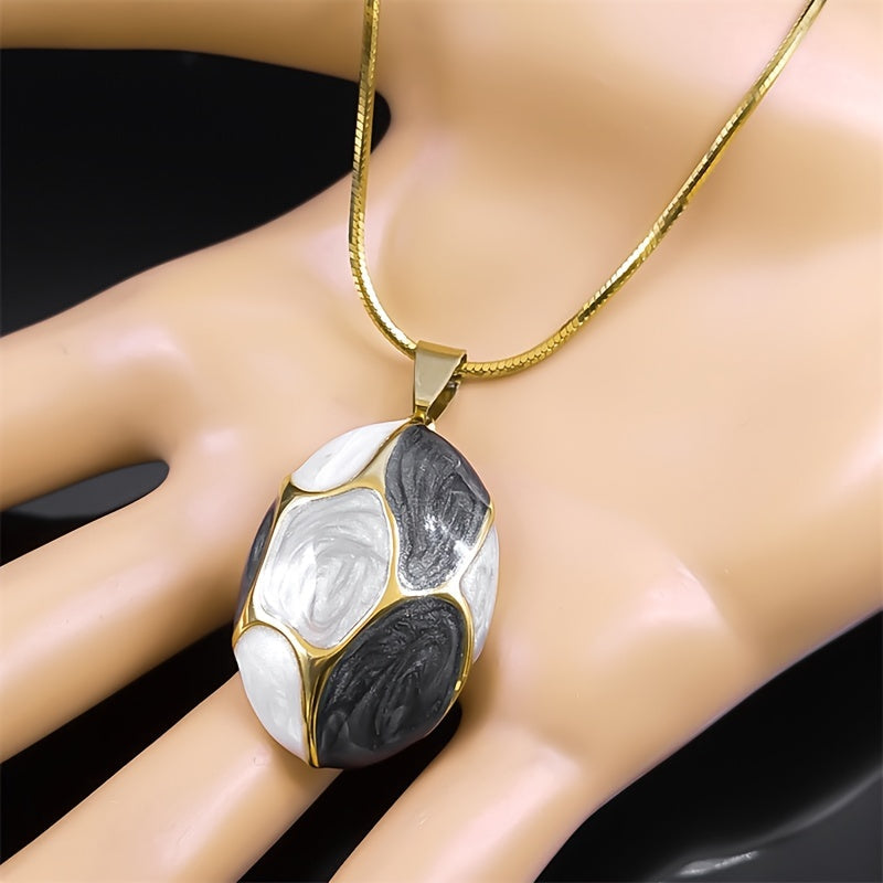 Women’s Enamel Pendant Necklace Geometric Contrast Stainless Steel Chain Jewelry