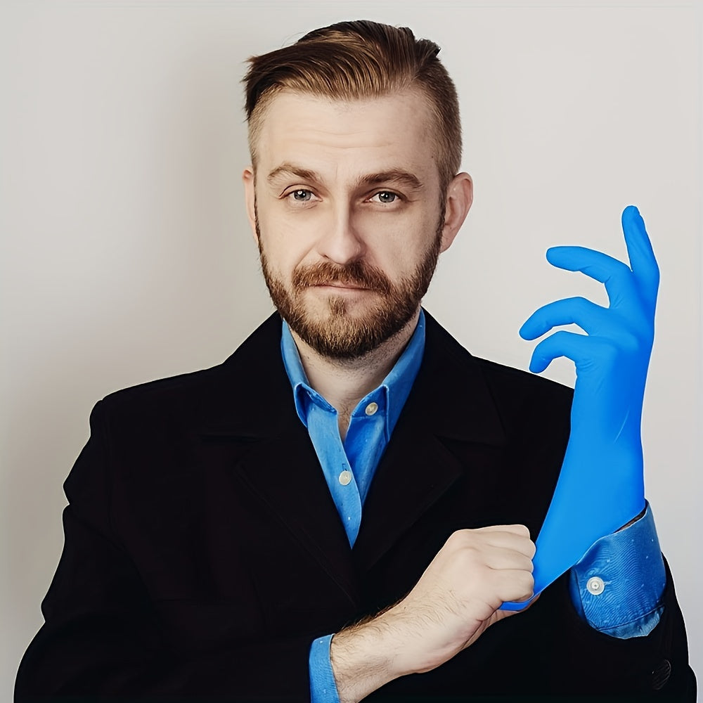 Ko'k Nitril bir foydalanish uchun qo'lqoplar, kukunsiz, latekssiz, uy tozalash uchun, 2-100 dona