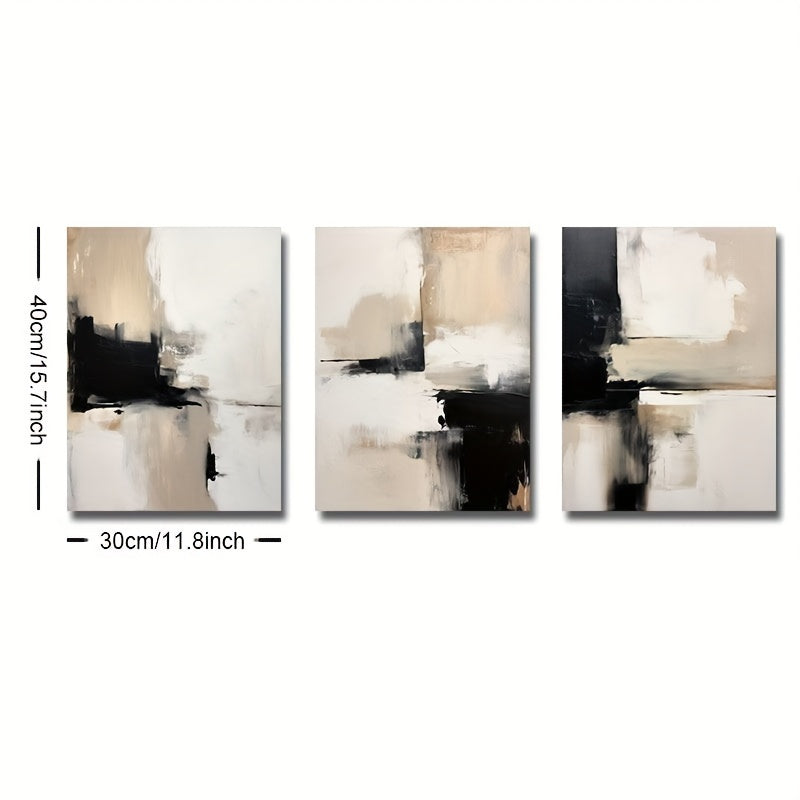 Set of 3 Modern Abstract Canvas Wall Art Prints Black Beige Minimalist Home Decor for Living Room Bedroom Office